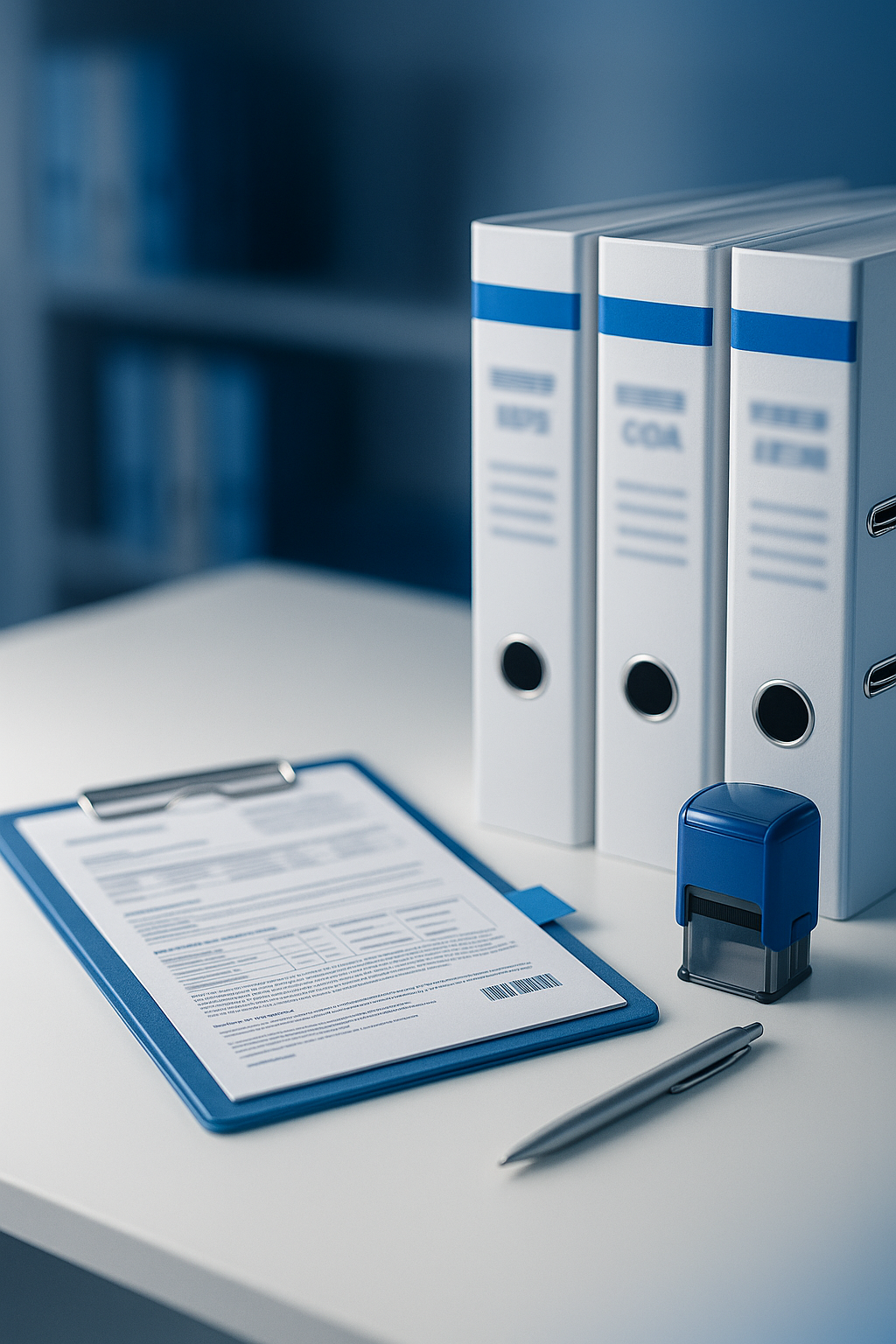 Compliance documentation bundle: SDS, TDS and COA prepared for shipment